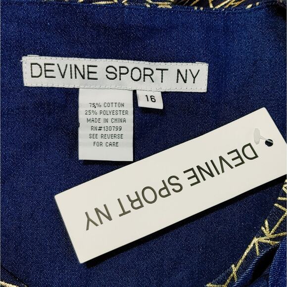 NWT Devine Sport NY Geometric Coat Jacket Long Sleeve Blue Gold Womens 16 - Picture 3 of 7